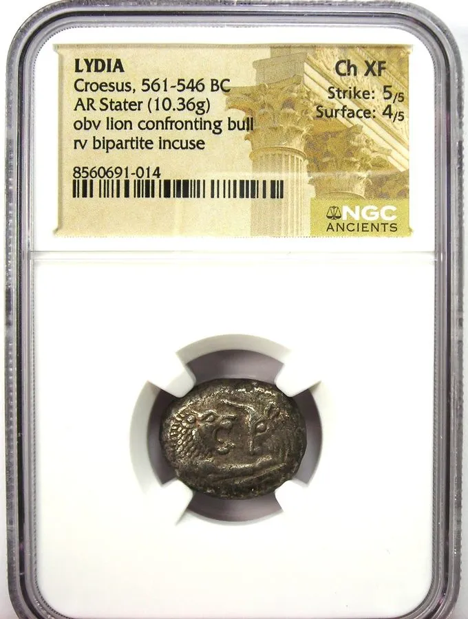 Лабораторный прибор Croesus Lion Bull Kroisos Lydia AR Stater 561-546 BC. NGC Ch