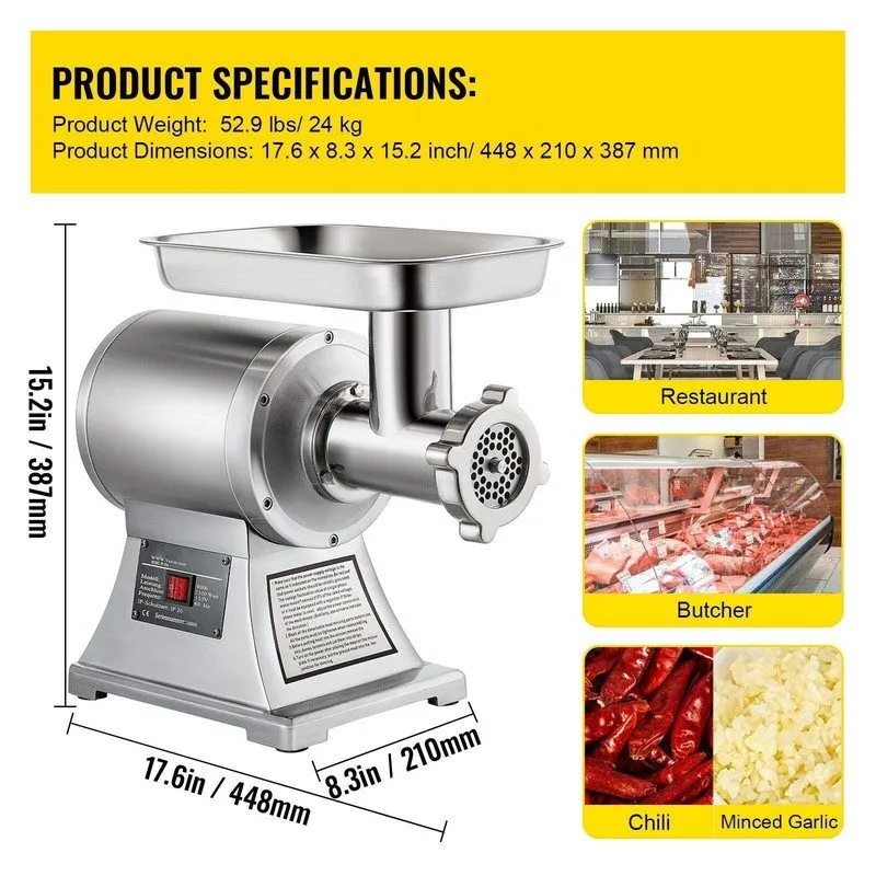 Оборудование для общепита Commercial Meat Grinder,550Lb/H 1100W Heavy Duty Stain