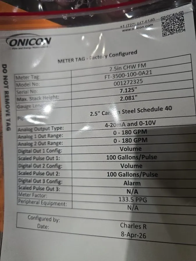 Датчик потока Onicon Ft-3500-100-0a21 Insertion Electromagnetic Flow Meter Sn# 0 — фото лота 2
