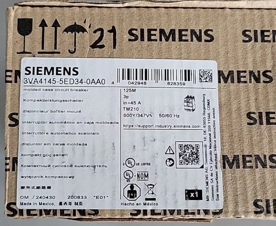 Автоматический выключатель Siemens 3VA4145-5ED34-0AA0 3p 45a 35 Circuit Breaker