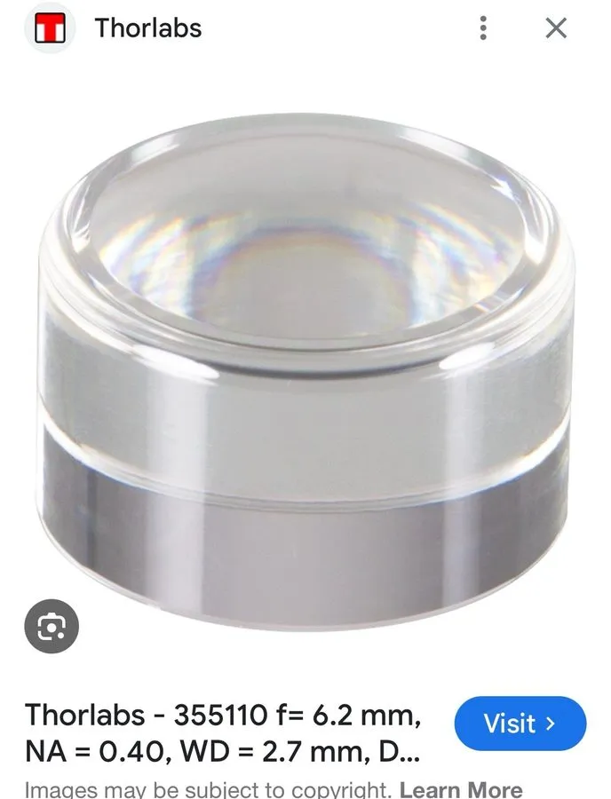 Электронный компонент Thorlabs 355110-B Aspheric Lens 6.2mm Focal Length 0.40 NA