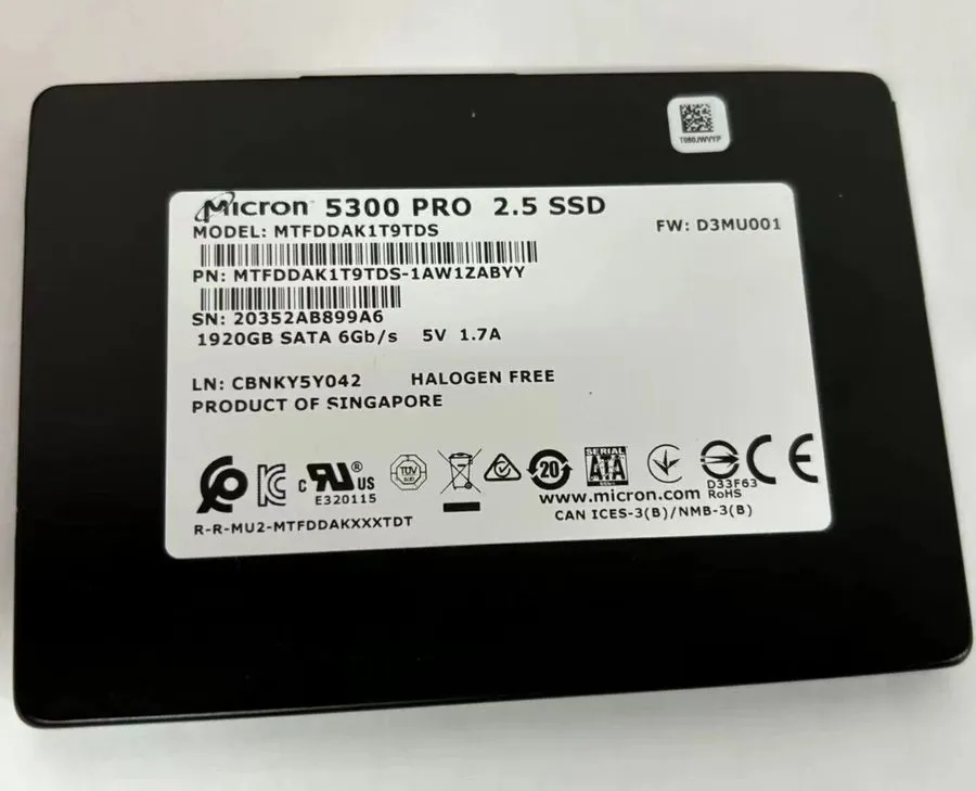 SSD-накопитель Micron 5300 PRO 1.92TB 2.5" SATA SSD MTFDDAK1T9TDS-1AW1ZABYY,3357