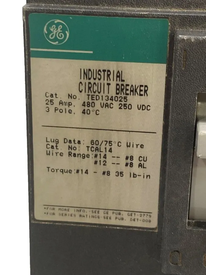 Автоматический выключатель General Electric TED134025 Circuit Breaker 25A 3P 480