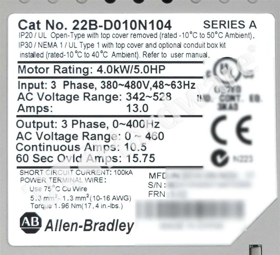 Частотный преобразователь Allen-Bradley 22B-D010N104 /A PowerFlex 40 AC Drive
