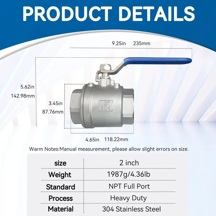 Клапан Full Port Ball Valve 3/4 NPT 304 Stainless Steel WOG1000 Heavy Duty