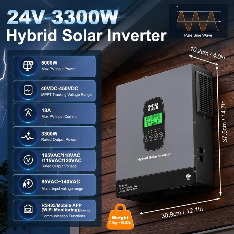 Контроллер 24V 3300W 110V/120V Hybrid Solar Inverter MPPT Pure Sine Wave Charge