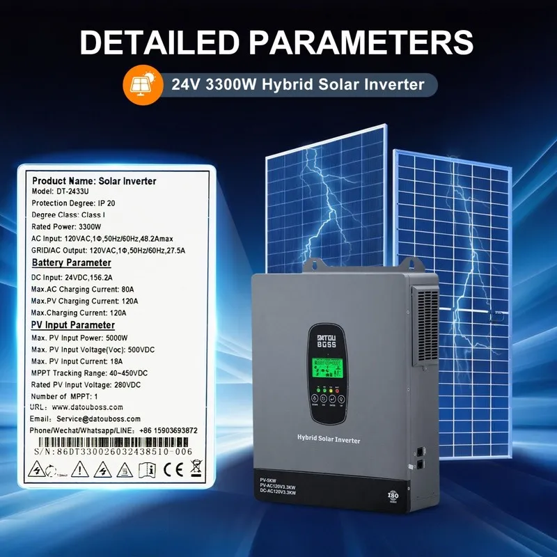 Контроллер 24V 3300W 110V/120V Hybrid Solar Inverter MPPT Pure Sine Wave Charge  — фото лота 2