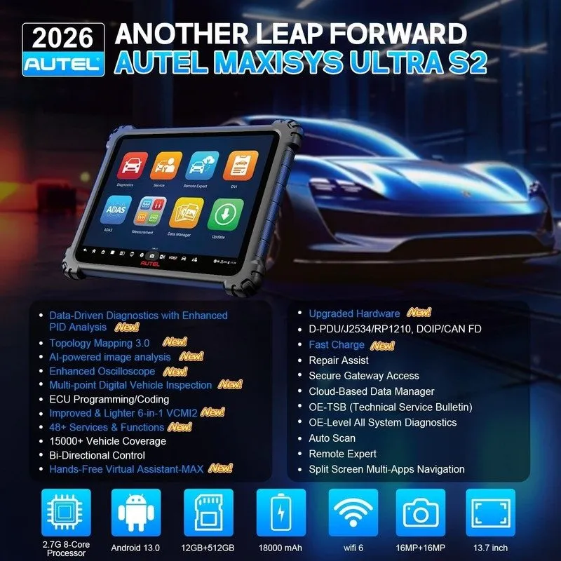 Диагностический сканер 2026 Autel MaxiSys MS919 S2 AI Diagnostic Scanner VCMI2 O
