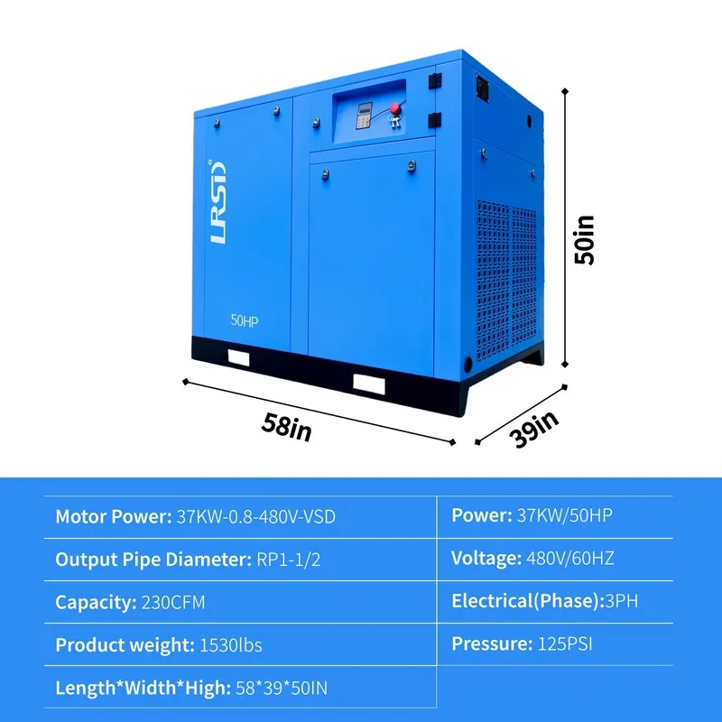 Компрессор 230V Rotary Screw Air Compressor 3 Phase VFD 230CFM @ 125PSI Industri — фото лота 1