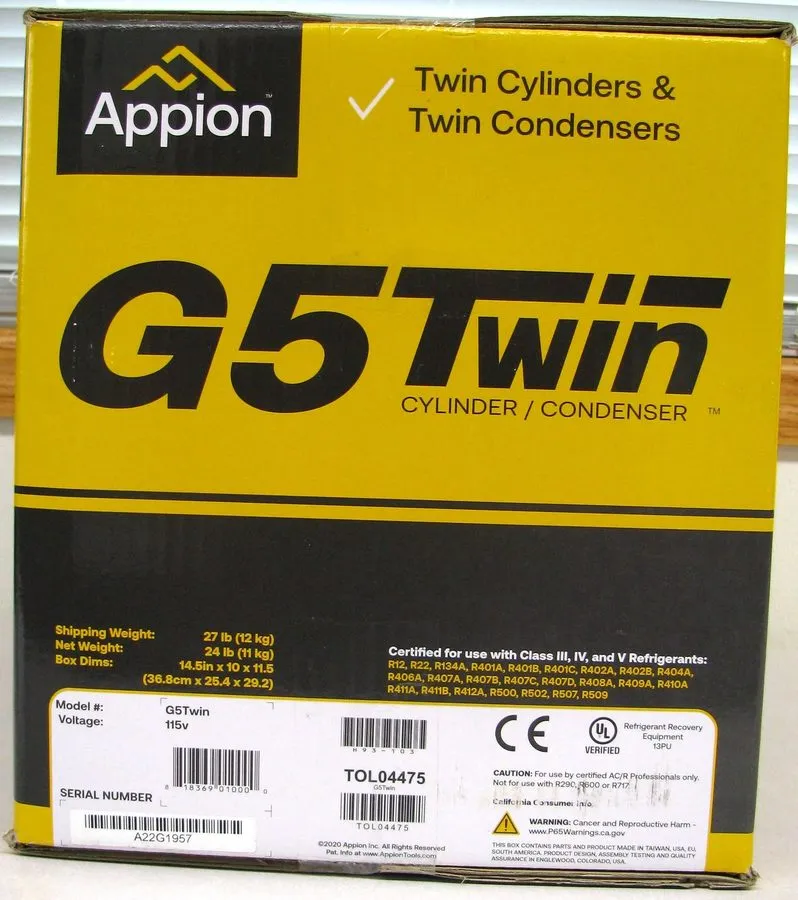 Станция обслуживания кондиционеров Appion G5TWIN Refrigerant Recovery Machine — фото лота 2