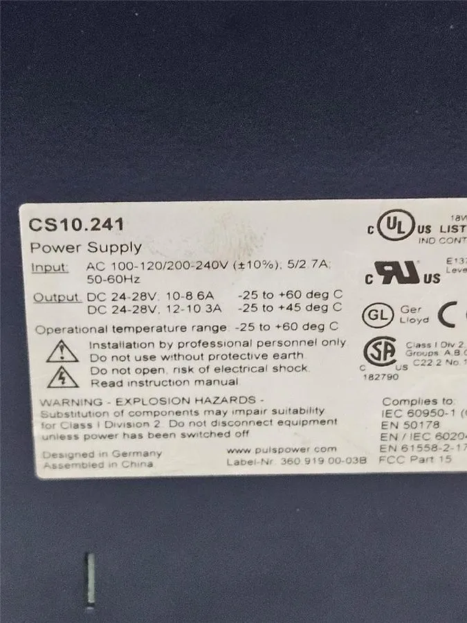 Блок питания PULS Dimension CS10.241 Power Supply DIN Rail 24-28V DC 10A 240W Bl