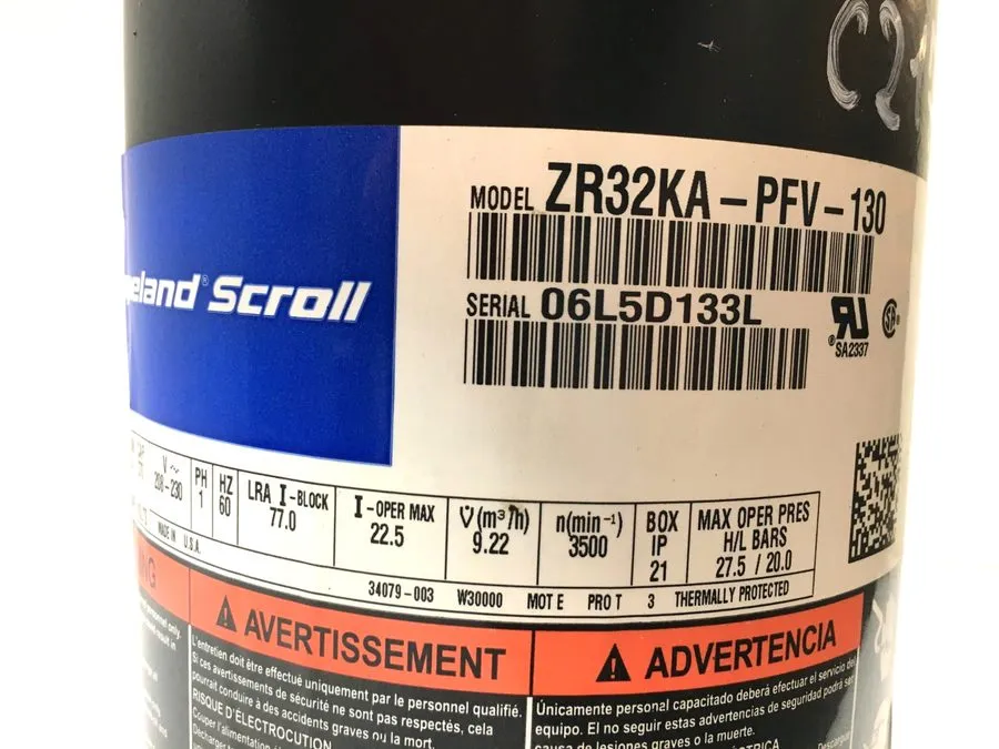 Компрессор Copeland 2.5 Ton Scroll A/C Condenser Compressor ZR32KA-PFV-130 R-22 