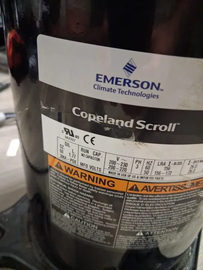 Компрессор COPELAND SCROLL COMPRESSOR model ZR57K3E TF5- 950 Year 2020 230v 3 ph — фото лота 1