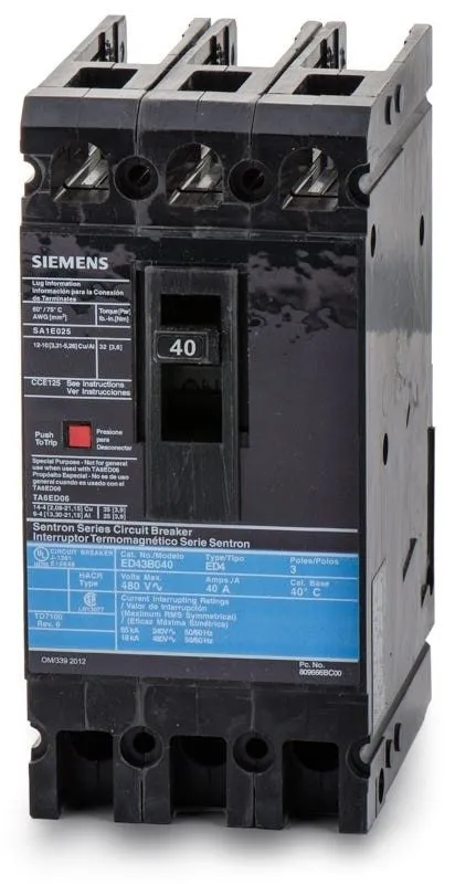 Автоматический выключатель Siemens Sentron ED43B040 Molded Case Circuit Breaker 