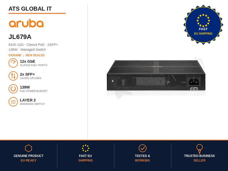 Коммутатор Aruba JL679A ABB 6100 12G Class4 PoE 2SFP+ 139W Switch 12-Port