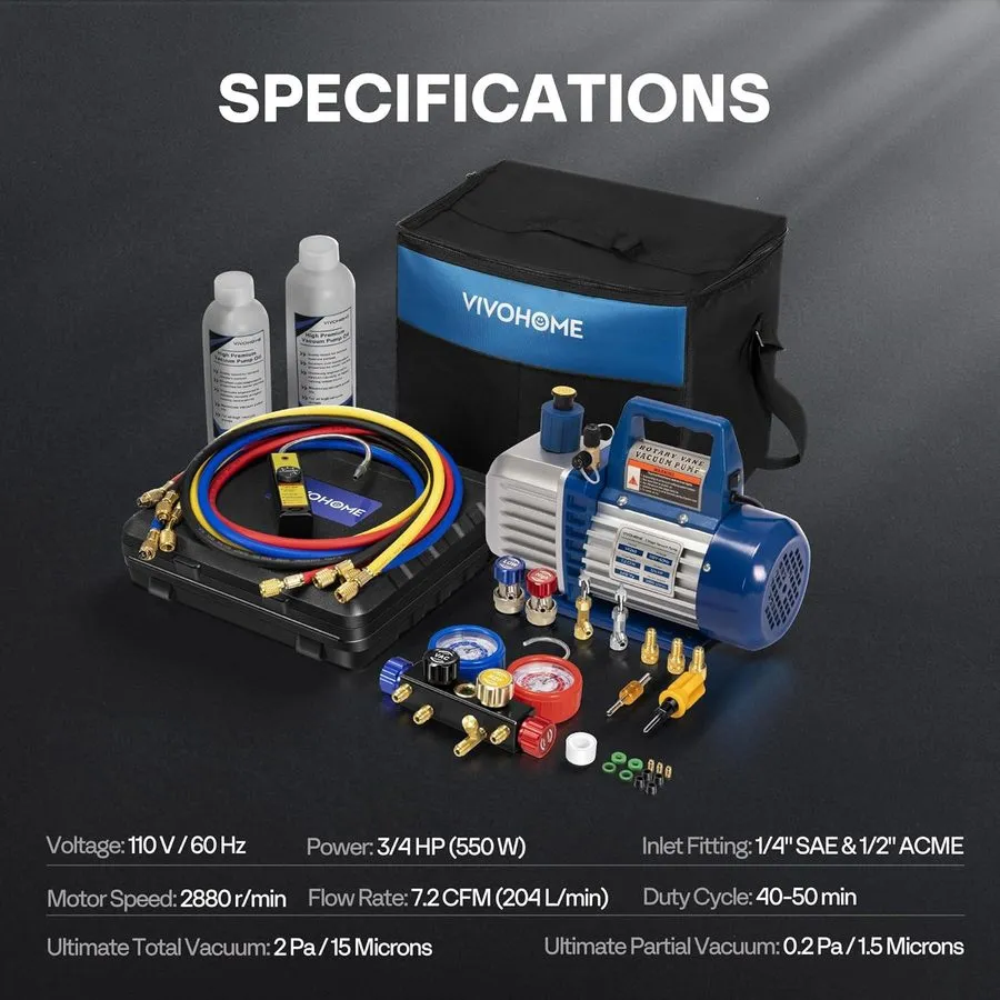 Насос 7.2CFM 2 Stage Vacuum Pump 3/4HP Rotary HVAC Refrigeration Air Conditionin