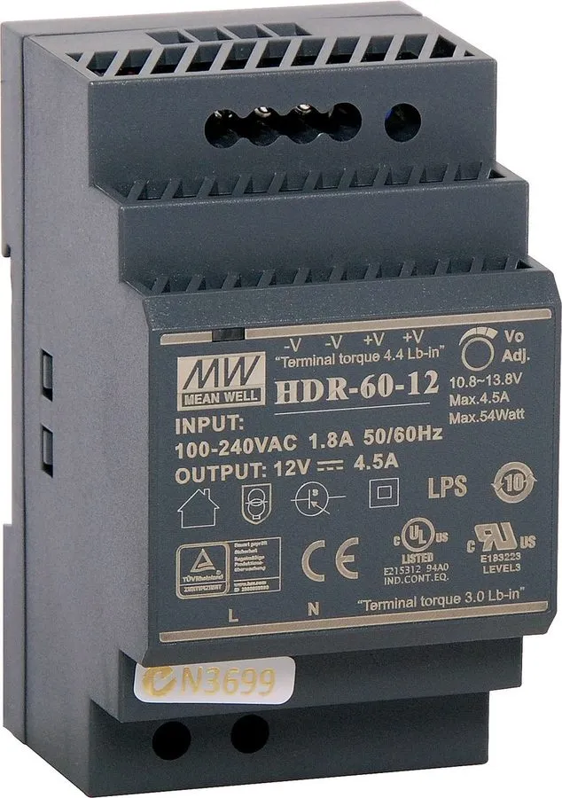 Блок питания DIN Rail Power Supply 100-240VAC 1.8A 50/60Hz Mean Well HDR-60-12 — фото лота 1