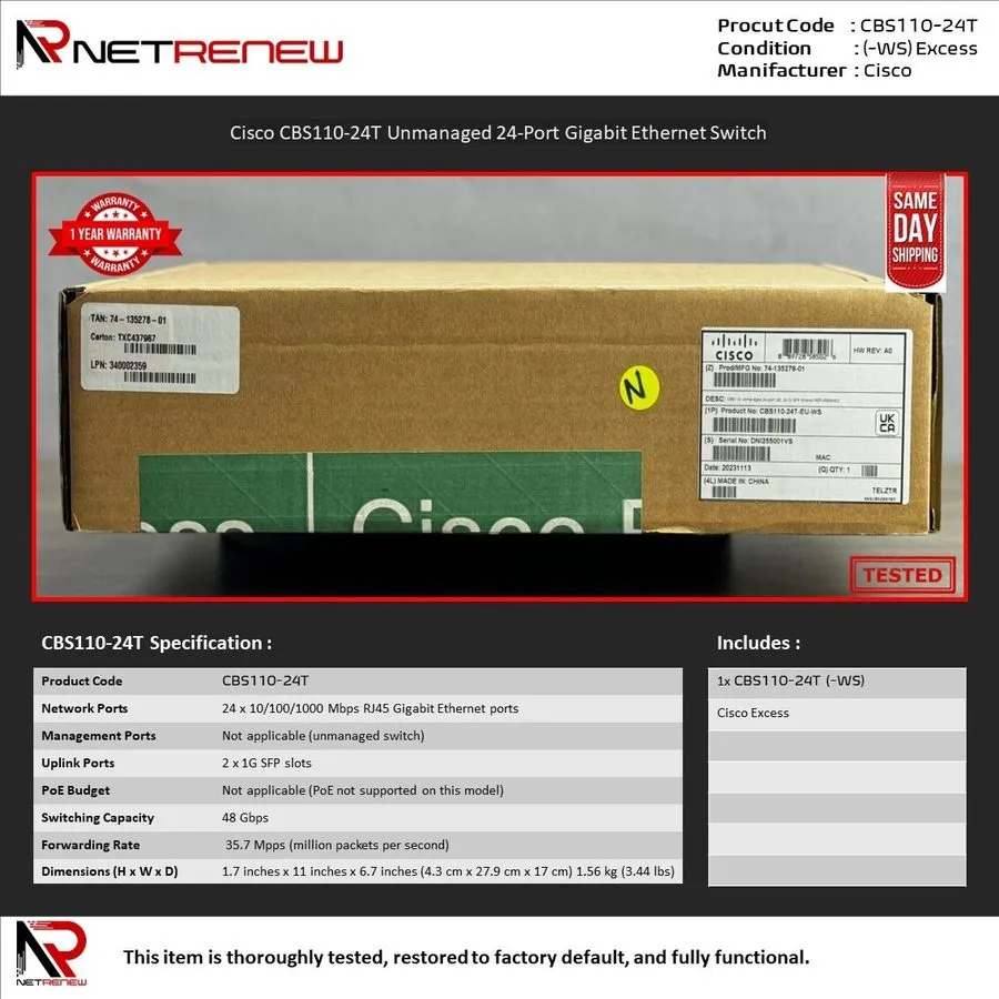 Коммутатор Cisco CBS110-24T Unmanaged 24-Port Gigabit Ethernet Switch