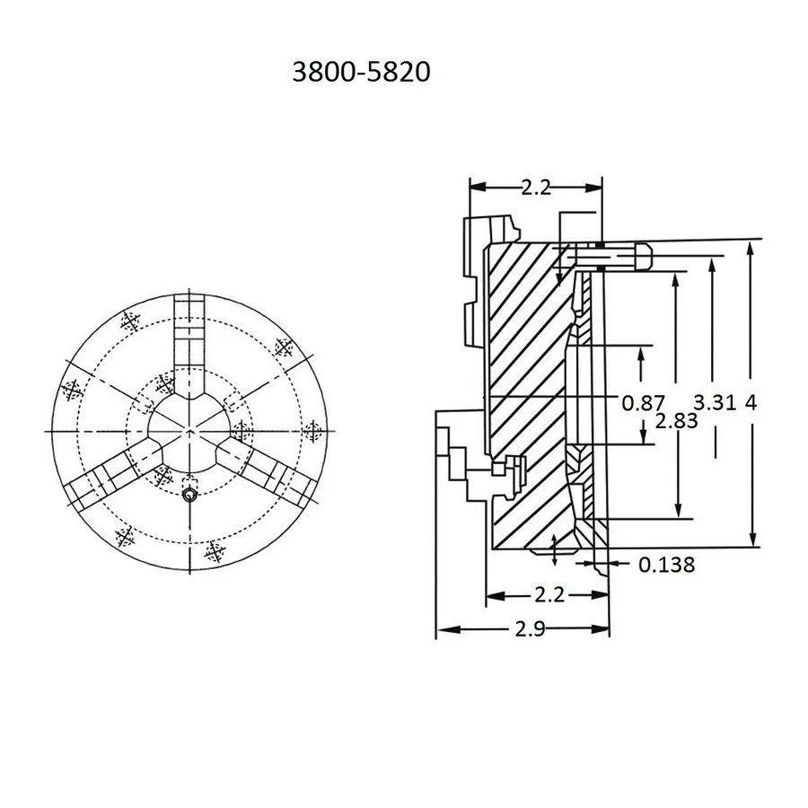 Режущий инструмент VERTEX 4" 3-JAW FRONT MOUNT LATHE CHUCK 2 SETS OF JAWS (3800-