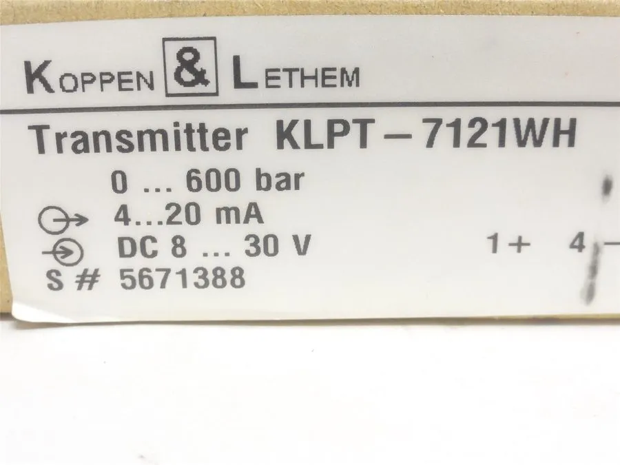 Датчик давления 255243 New- Koppen-Lethem KLPT-7121WH Pressure Transmitter; SS; 