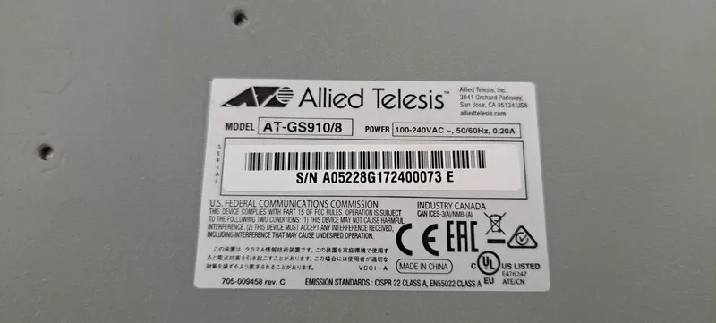 Коммутатор ALLIED TELESIS 8 PORT GIGABIT SWITCH Model: AT-GS910/8 [ 100-240VAC,
