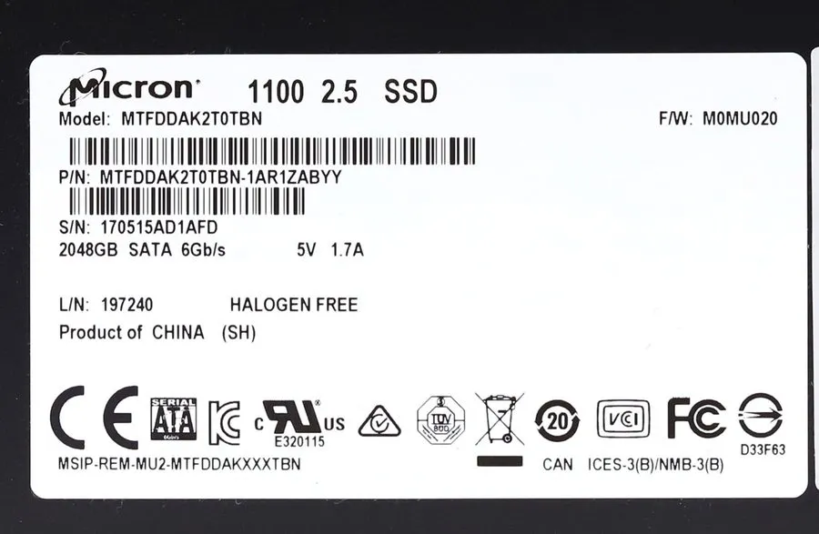SSD-накопитель Micron 2TB SATA MTFDDAK2T0TBN 1100 SATA 6Gb/s SSD MTFDDAK2T0TBN-1