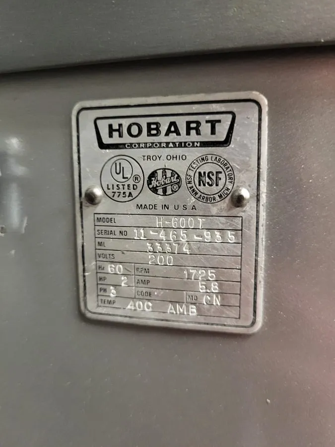 Миксер Hobart H-600T 60 Qt. Commercial Mixer 440V 3PH w/ Bowl H600 Manual Lift — фото лота 2