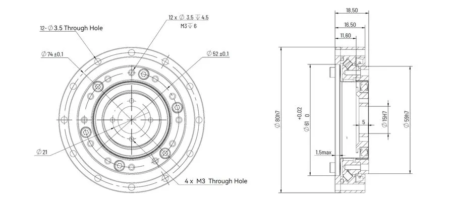 Робот HD Mini-17 80mm Harmonic Drive Gear Ratio 50:1 Strain Wave Gear Reducer
