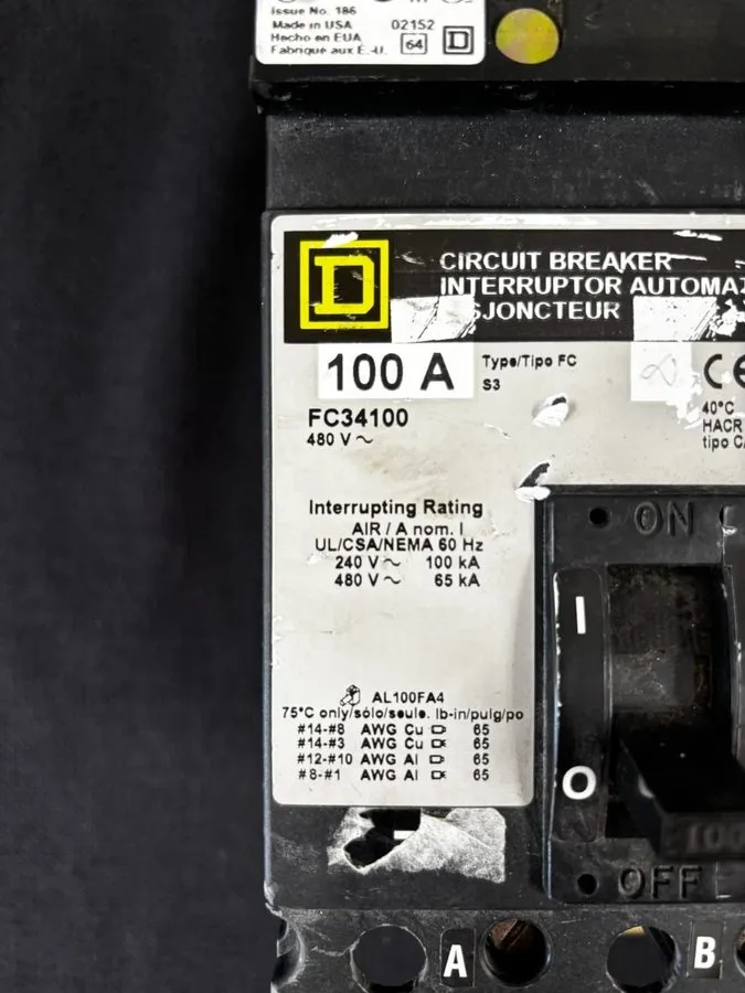 Автоматический выключатель Square D FC34100 circuit breaker Iline 3pole 100 amp 