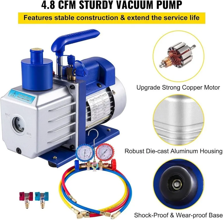 Насос 4.8CFM Vacuum Pump 1/3HP Single Stage HVAC Kit with 5PA Gauge Set