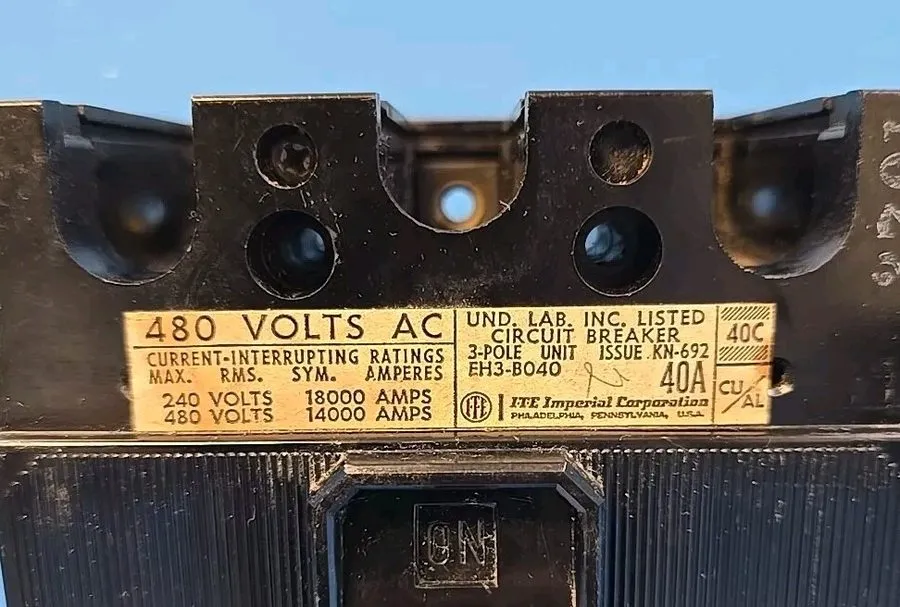 Автоматический выключатель ITE EH3-B040 40A 3-Pole 480V Circuit Breaker Imperial