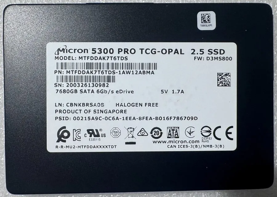 SSD-накопитель MICRON MTFDDAK7T6TDS 7.68TB 2.5" SATA SSD 4,317 Hours, 98.6% Heal