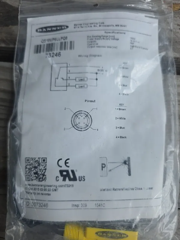 Фотоэлектрический датчик Banner QS18VP6LLPQ8 Photoelectric Sensor 10-30VDC M12 I