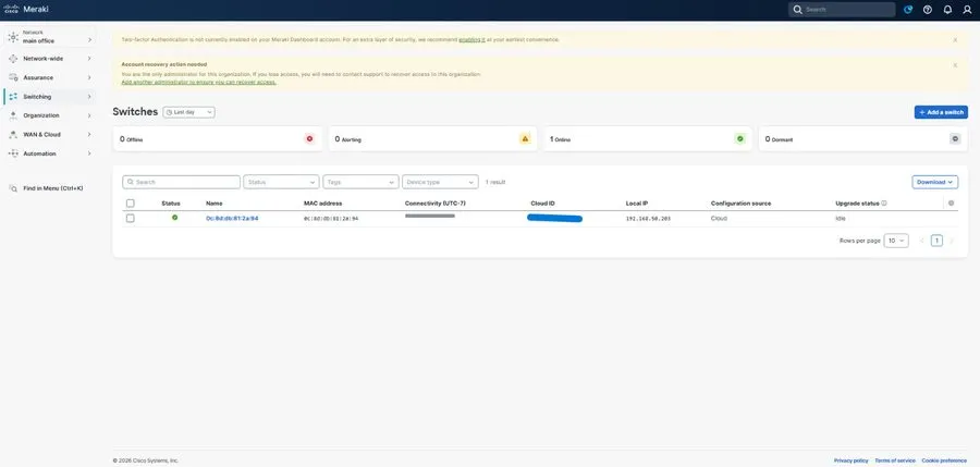 Коммутатор Cisco Meraki MS220-8P Cloud Managed Switch 8-Port Gigabit PoE 8x 1GbE