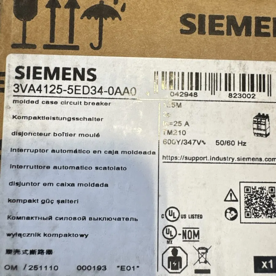 Автоматический выключатель 3VA4125-5ed34-0AA0 SIEMENS 3 POLE 25 AMP BOLT-ON CIRC