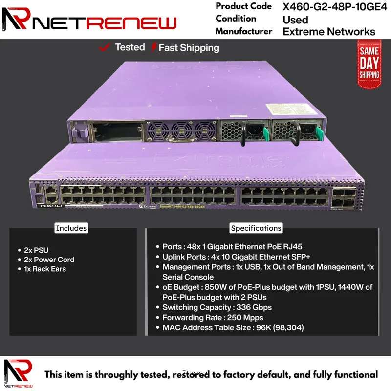 Коммутатор Extreme Networks X460-G2-48P-10GE4 48-Port PoE+ Gigabit Switch w/ 4x 