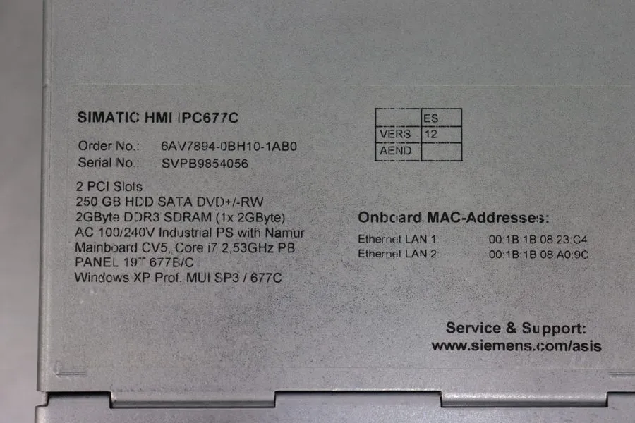 Промышленный компьютер Siemens HMI IPC677C Panel A5E02713398 A02 6AV7894-0BH10-1