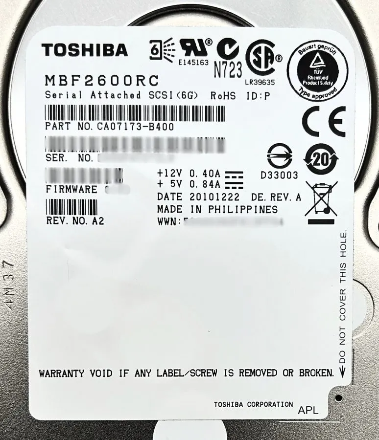 Жёсткий диск Dell MBF2600RC 600GB 10K SAS 2.5'' 6G HDD Toshiba CA07173-B40300DE 