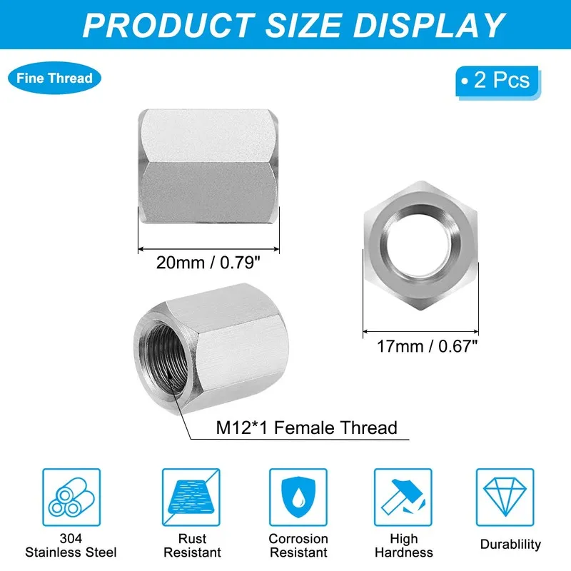 Датчик M12x1-Pitch 20mm Length 304 Stainless Steel Hex Coupling Nut Connector — фото лота 1