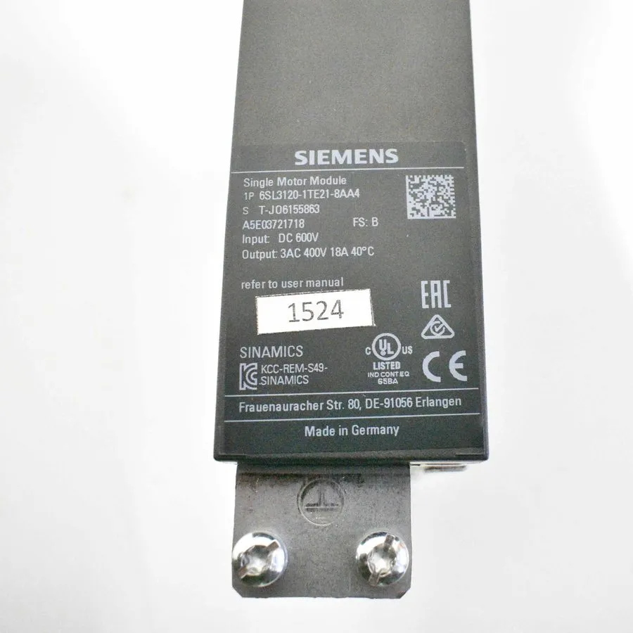 Частотный преобразователь Siemens Sinamics S120 SMM 18A 6SL3120-1TE21-8AA4