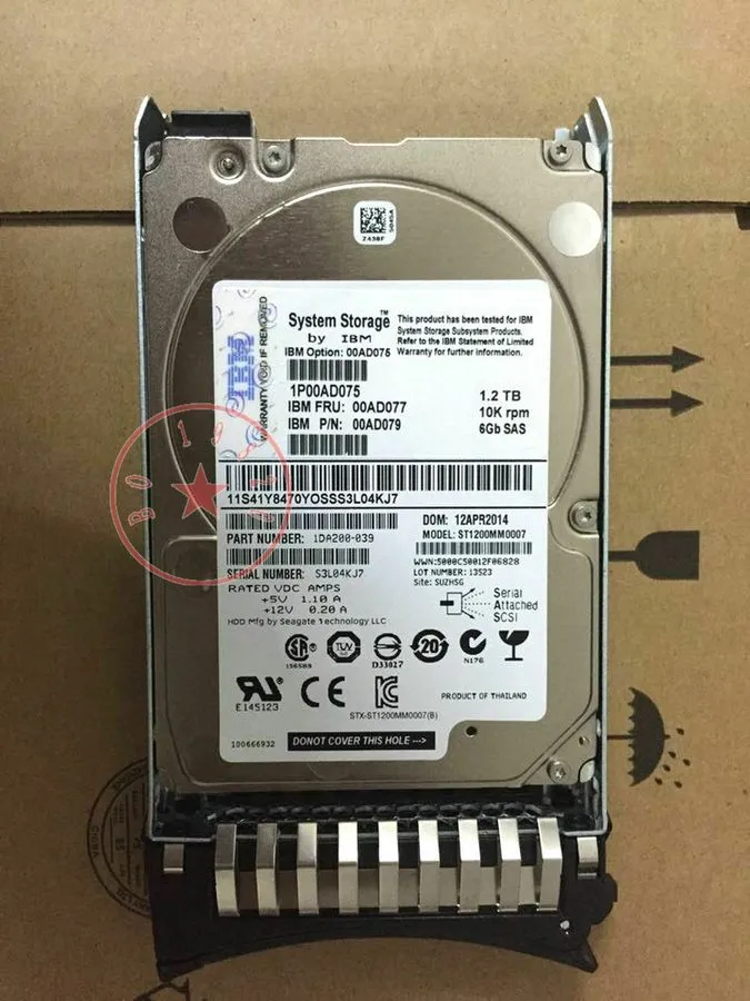 Жёсткий диск 00AD075 IBM 1.2TB 10K 6Gbps SAS 2.5 G2HS HDD, FRU 00AD076