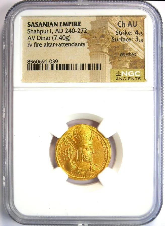 Лабораторный прибор Sasanian Empire 240-272 AD Shahpur I AV Dinar NGC Ch AU Stri