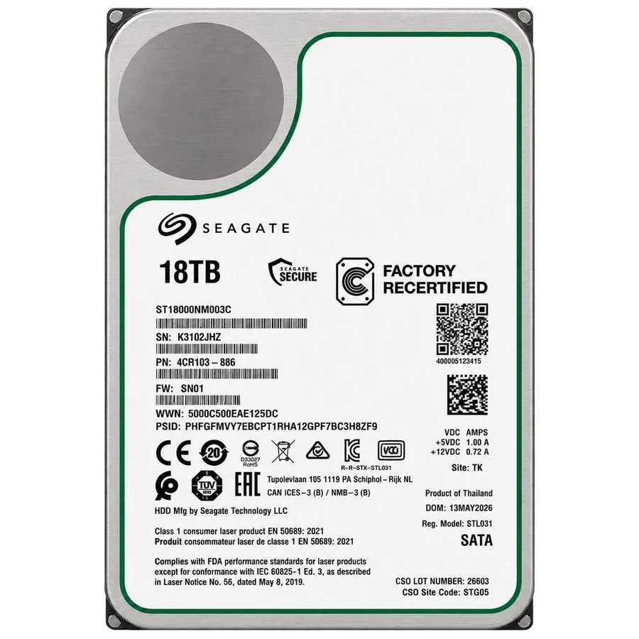 Жёсткий диск Seagate Exos ST18000NM003C 18TB CMR 7200RPM SATA6Gb/s 3.5" Enterpri
