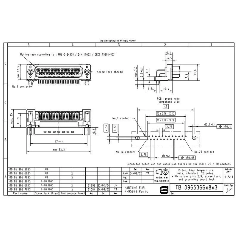 Разъём HARTING Male Connector 09653666813 25-pin