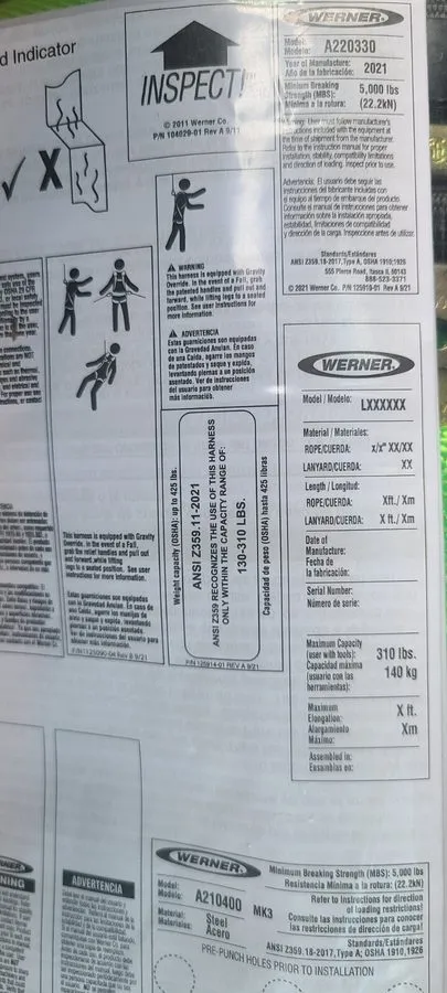 Жгут проводов Werner Easy Wear Adjustable Fall Protection Safety Harness H513002
