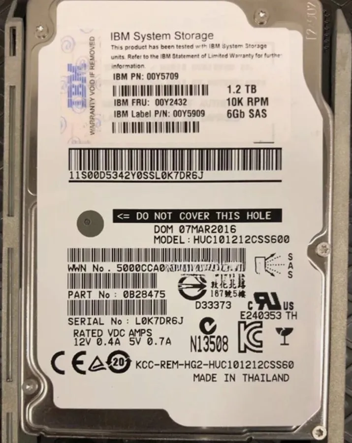 Жёсткий диск IBM 00Y5709 1.2TB 00Y2432 00Y5909 10K 6Gbs 2.5'' SAS Hard Drive HDD