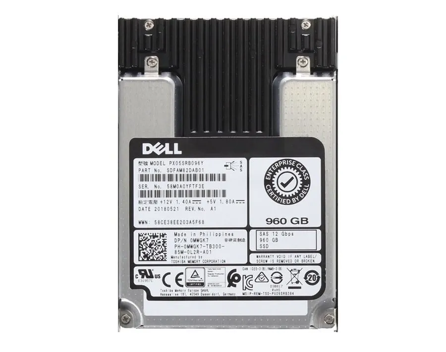Сервер 0MWGK7 Dell PX05SRB096YSAS 960GB 2.5"12G PowerEdge R650 R750 Server SSD
