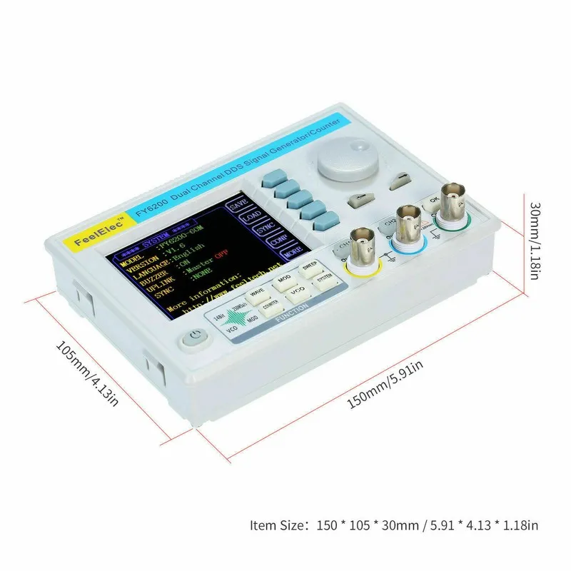 Дисплей FeelElec FY6200 20MHz 3.2" LCD DDS 2CH Signal Source Generator Frequency