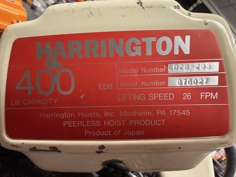 Таль Harrington ED2b-293 Electric Chain Hoist 400 lb Hook Mounted — фото лота 1