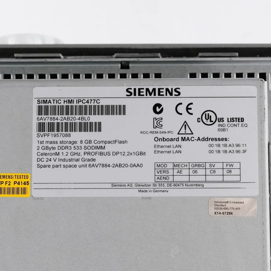 Промышленный компьютер Siemens 6AV7884-2AB20-4BL0 Simatic HMI IPC477C 15 Inch To